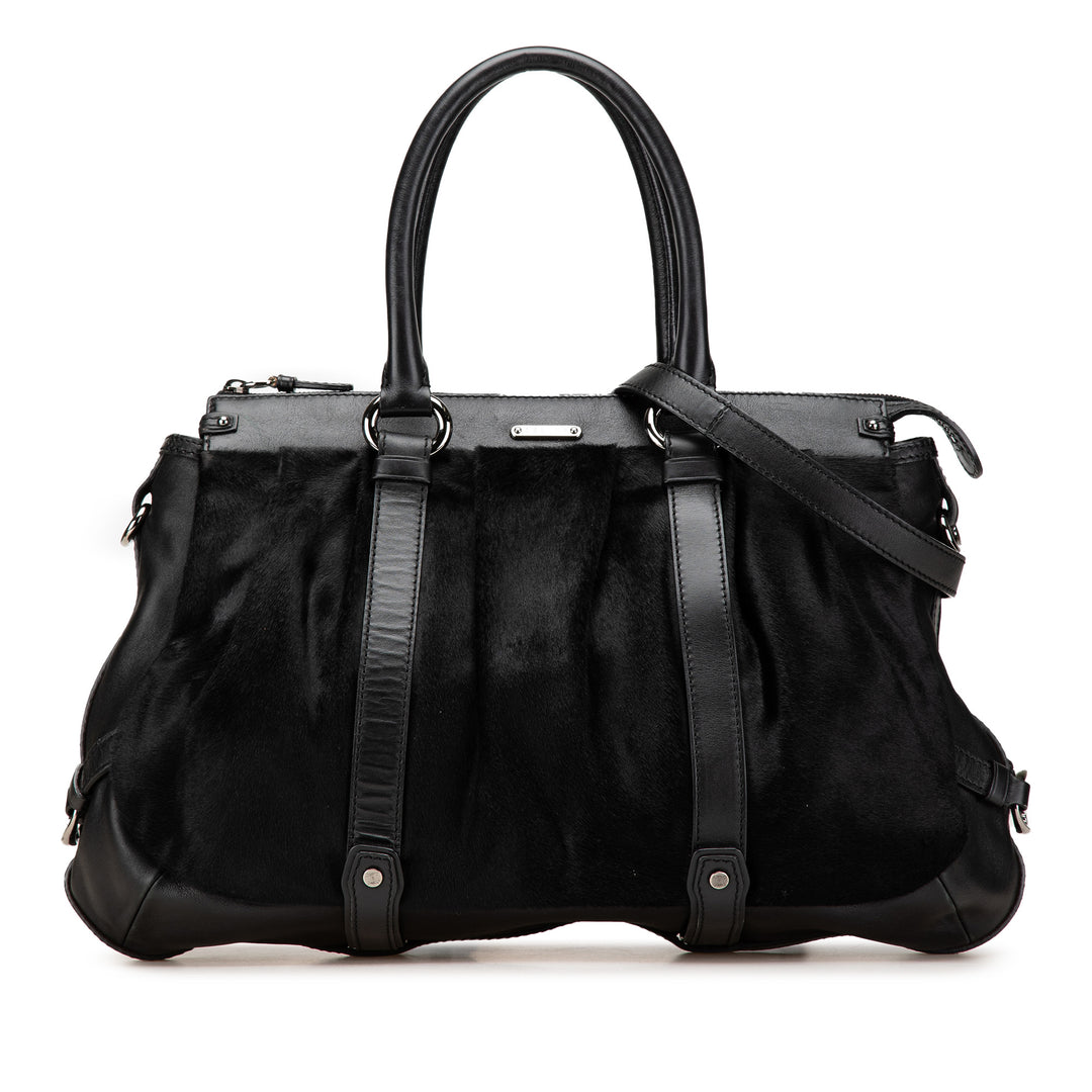 Pony Hair and Calfskin Satchel Black - Gaby Paris