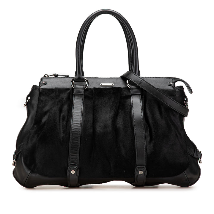 Pony Hair and Calfskin Satchel Black - Gaby Paris