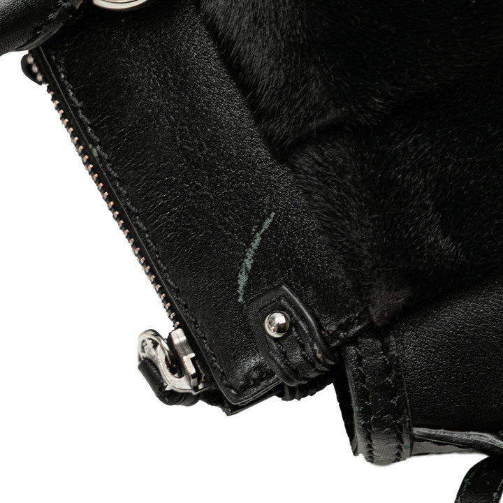 Pony Hair and Calfskin Satchel Black - Gaby Paris