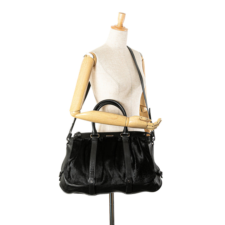 Pony Hair and Calfskin Satchel Black - Gaby Paris