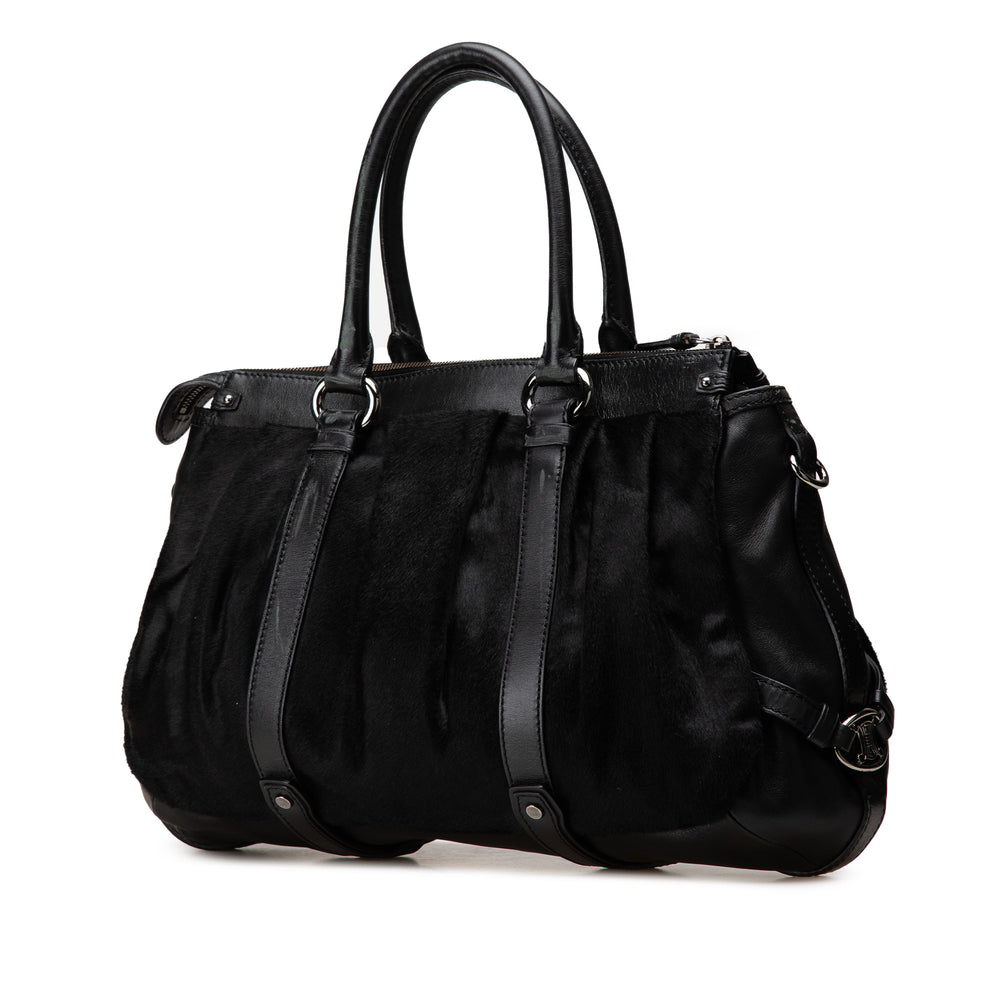 Pony Hair and Calfskin Satchel Black - Gaby Paris