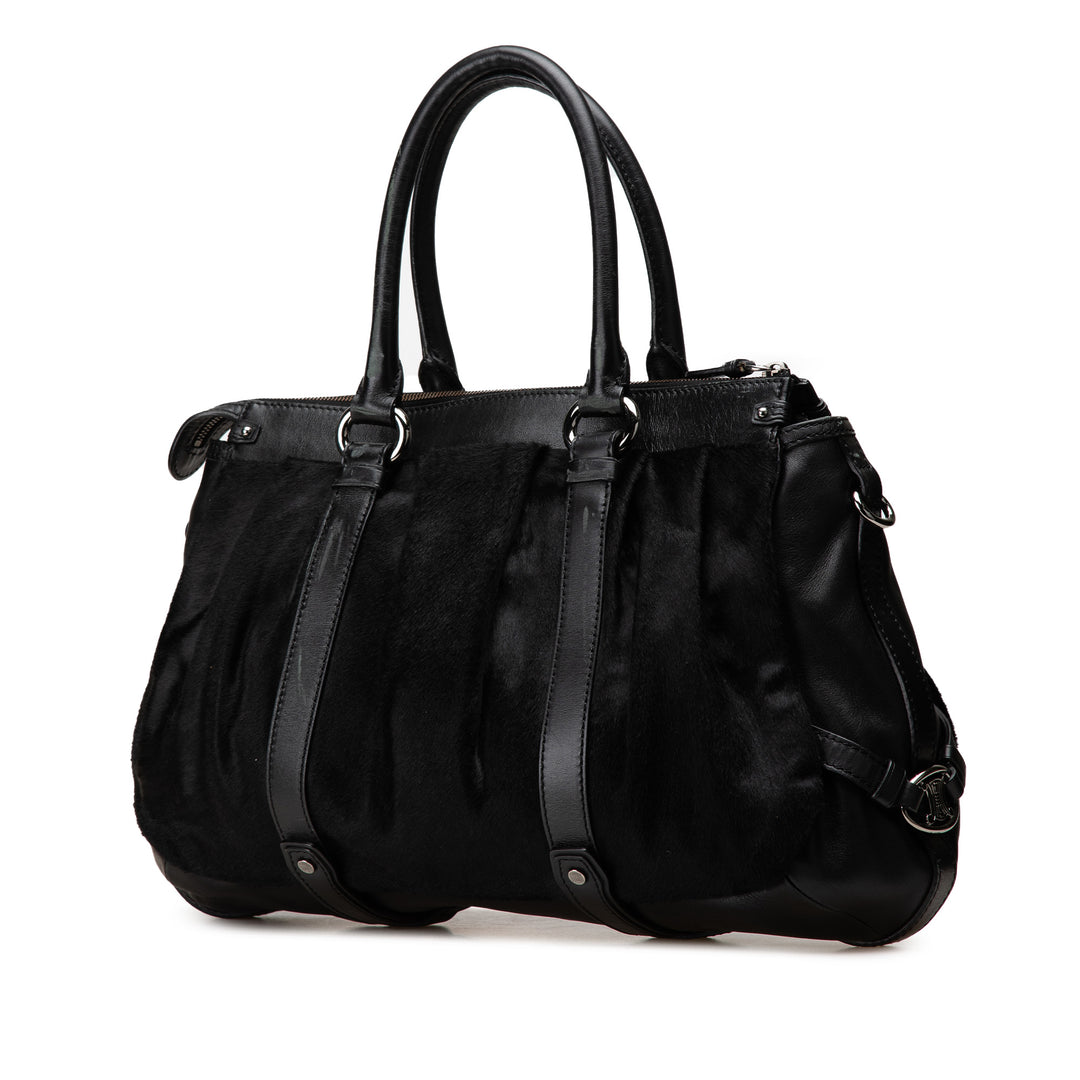 Pony Hair and Calfskin Satchel Black - Gaby Paris