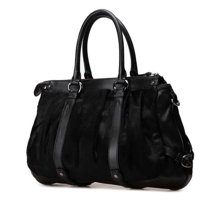Pony Hair and Calfskin Satchel Black - Gaby Paris