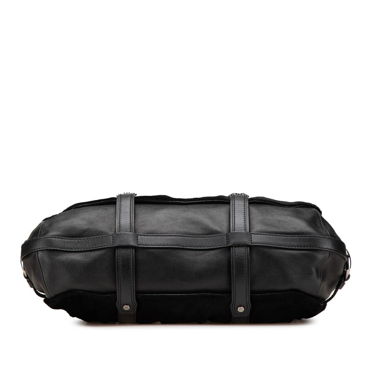 Pony Hair and Calfskin Satchel Black - Gaby Paris