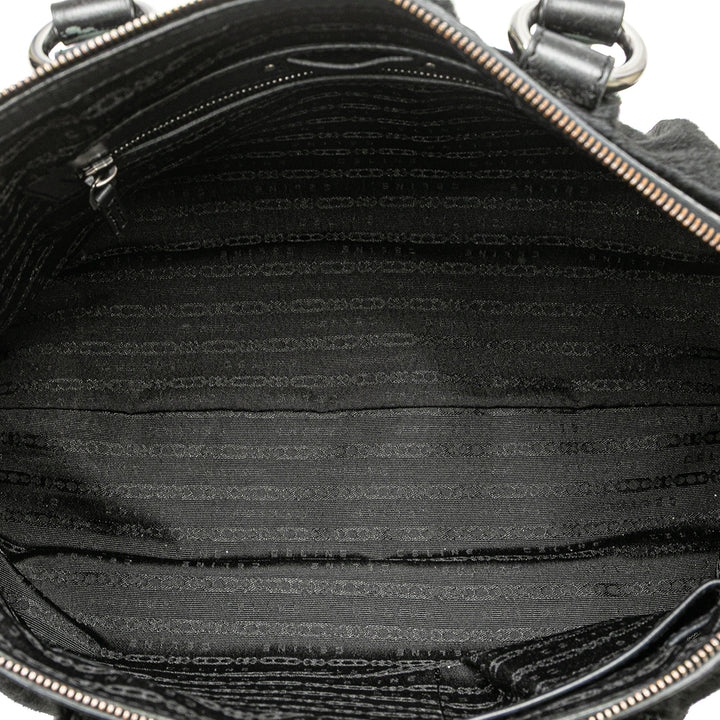 Pony Hair and Calfskin Satchel Black - Gaby Paris