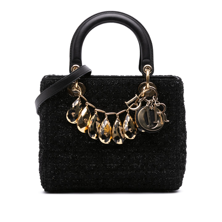 Dior Medium Tweed Cannage Glitter Leopard Charm Lady Dior Noir – GABY PARIS Authentique