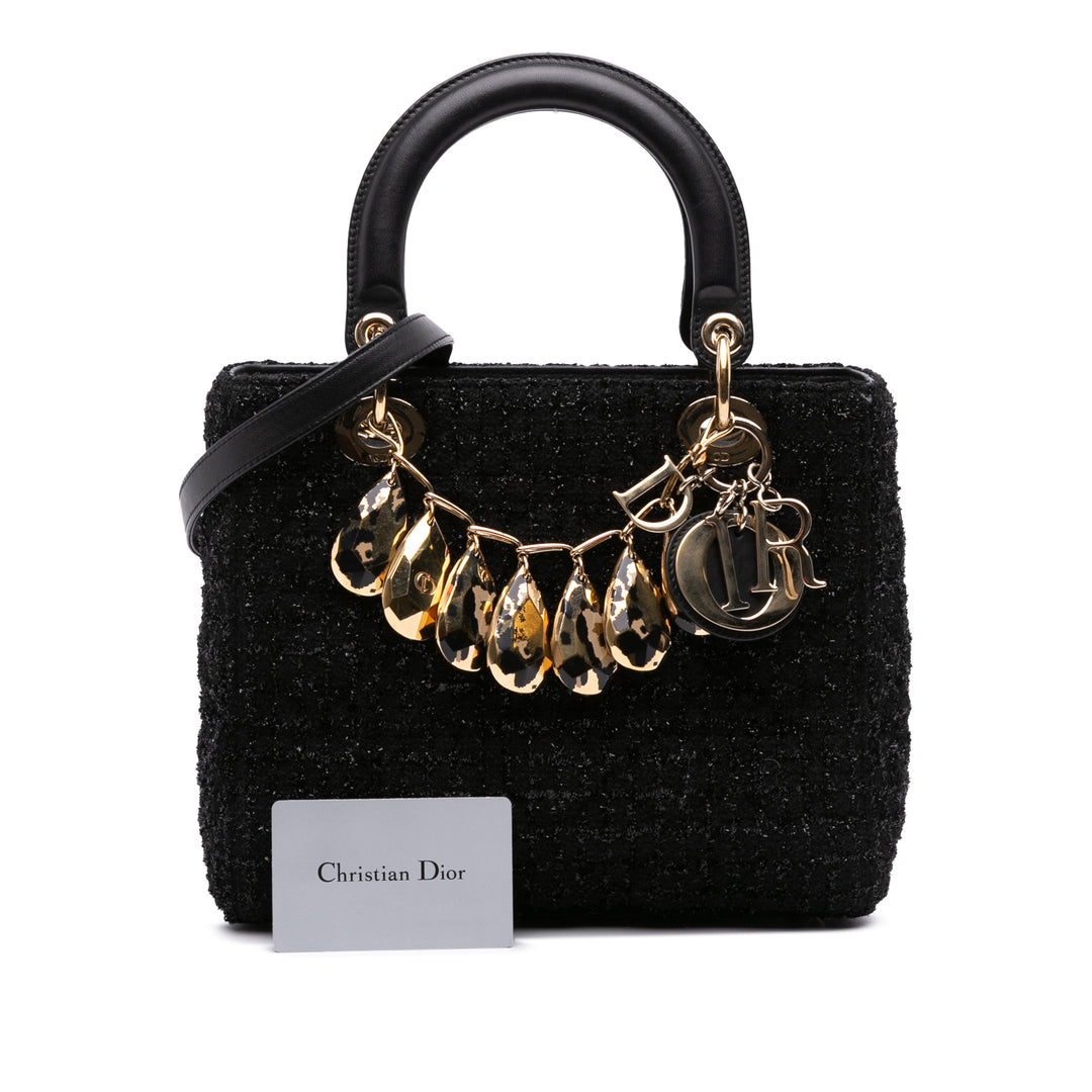 Dior Medium Tweed Cannage Glitter Leopard Charm Lady Dior Noir – GABY PARIS Authentique