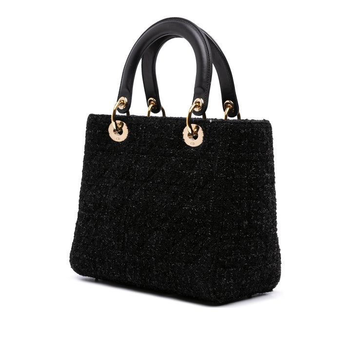 Dior Medium Tweed Cannage Glitter Leopard Charm Lady Dior Noir – GABY PARIS Authentique
