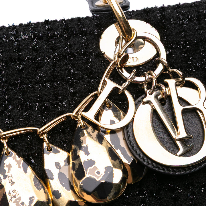 Dior Medium Tweed Cannage Glitter Leopard Charm Lady Dior Noir – GABY PARIS Authentique