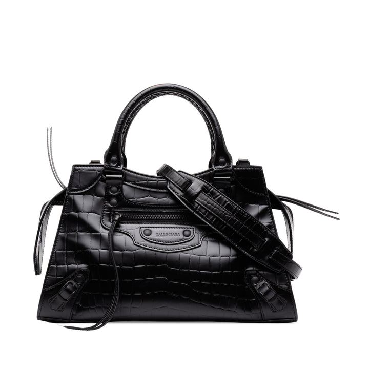 Balenciaga Croc embossé Motocross Neo Classic City Sac Petit Cuir de veau Noir