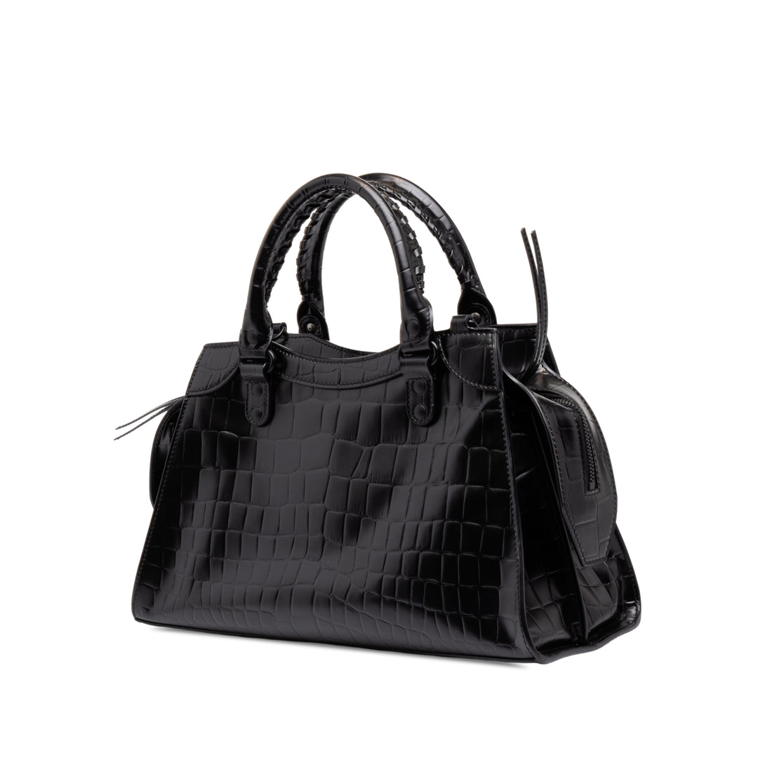 Balenciaga Croc embossé Motocross Neo Classic City Sac Petit Cuir de veau Noir