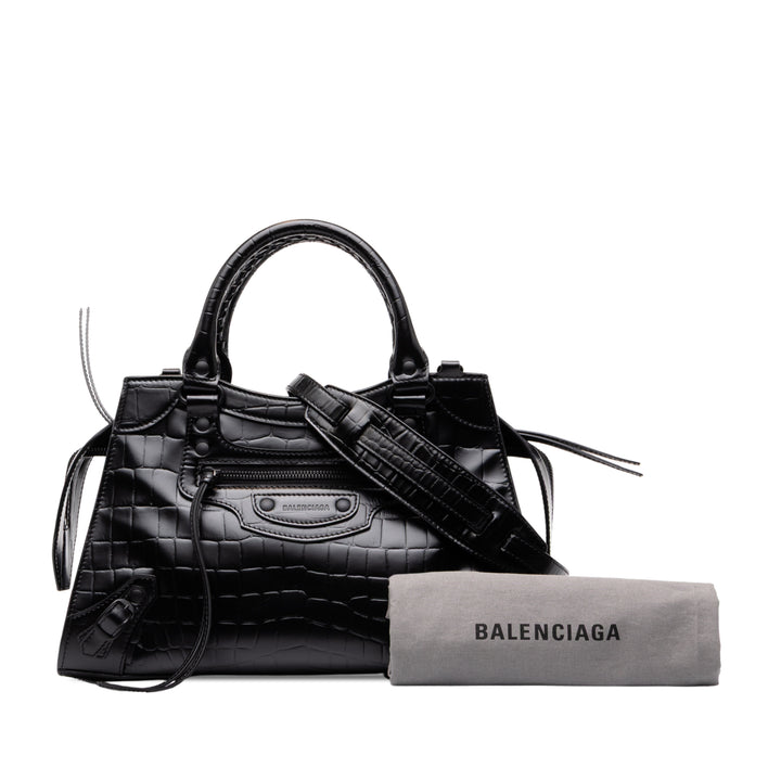 Balenciaga Croc embossé Motocross Neo Classic City Sac Petit Cuir de veau Noir