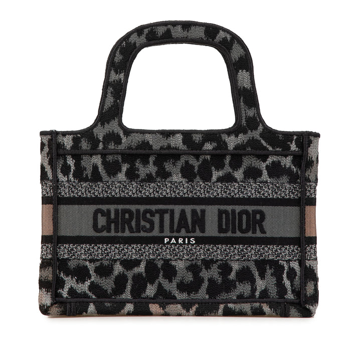 Dior Mizza Mini brodé Toile Leopard Book Cabas
