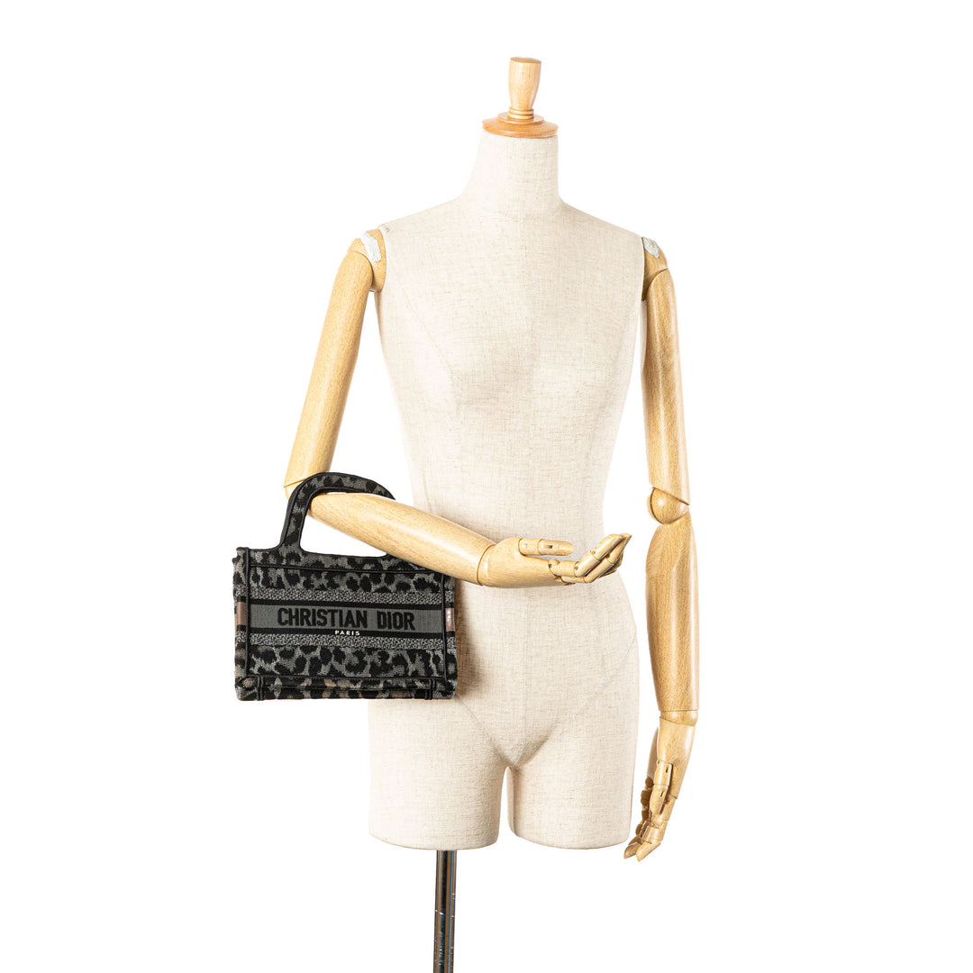 Dior Mizza Mini brodé Toile Leopard Book Cabas