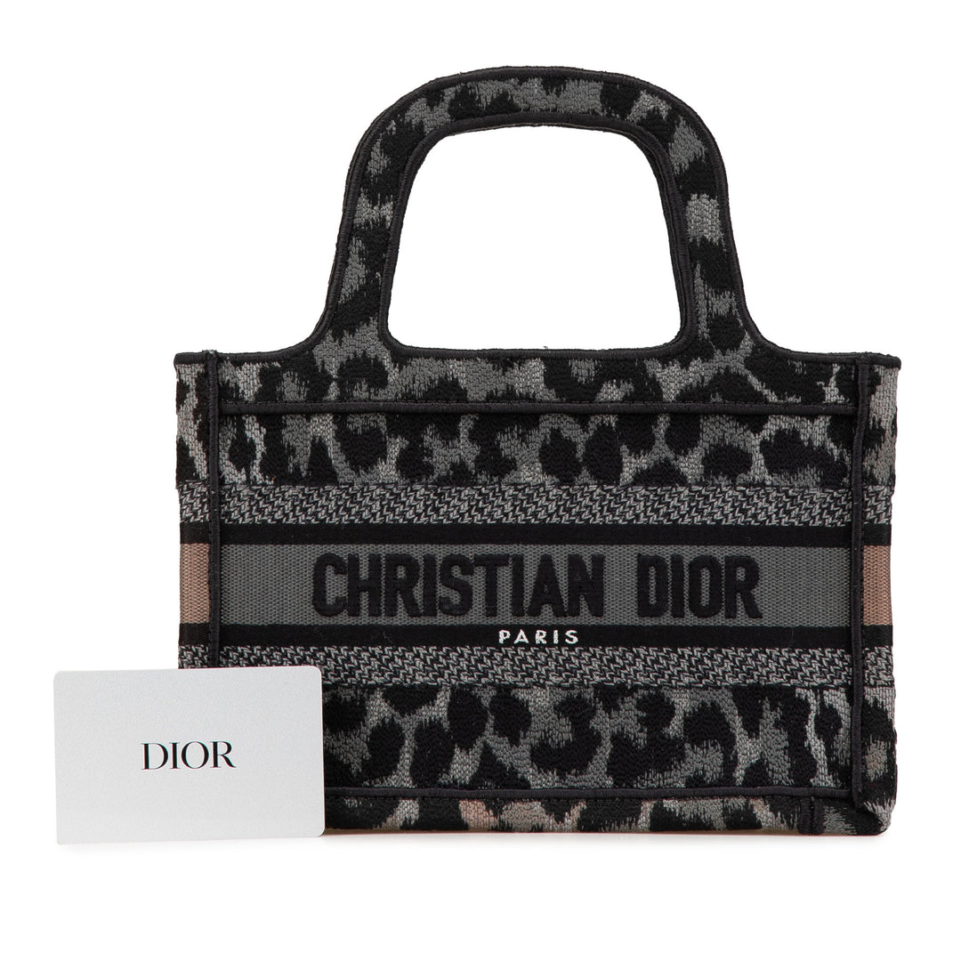 Dior Mizza Mini brodé Toile Leopard Book Cabas