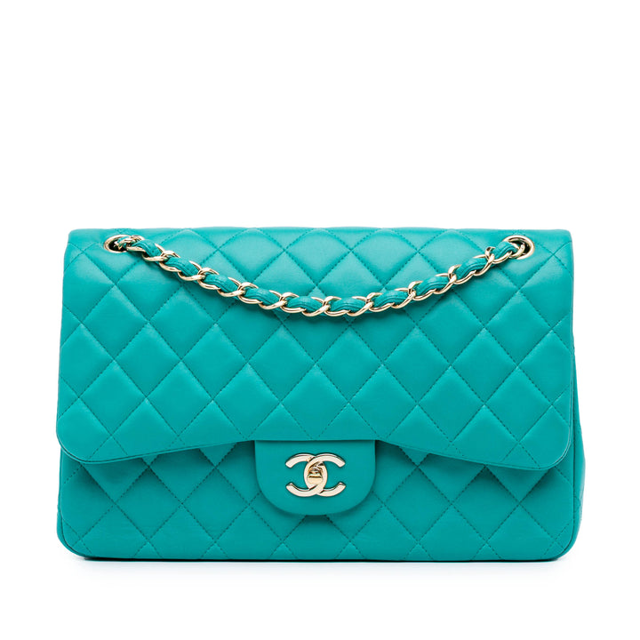 Jumbo Classic Lambskin Double Flap Blue - Gaby Paris