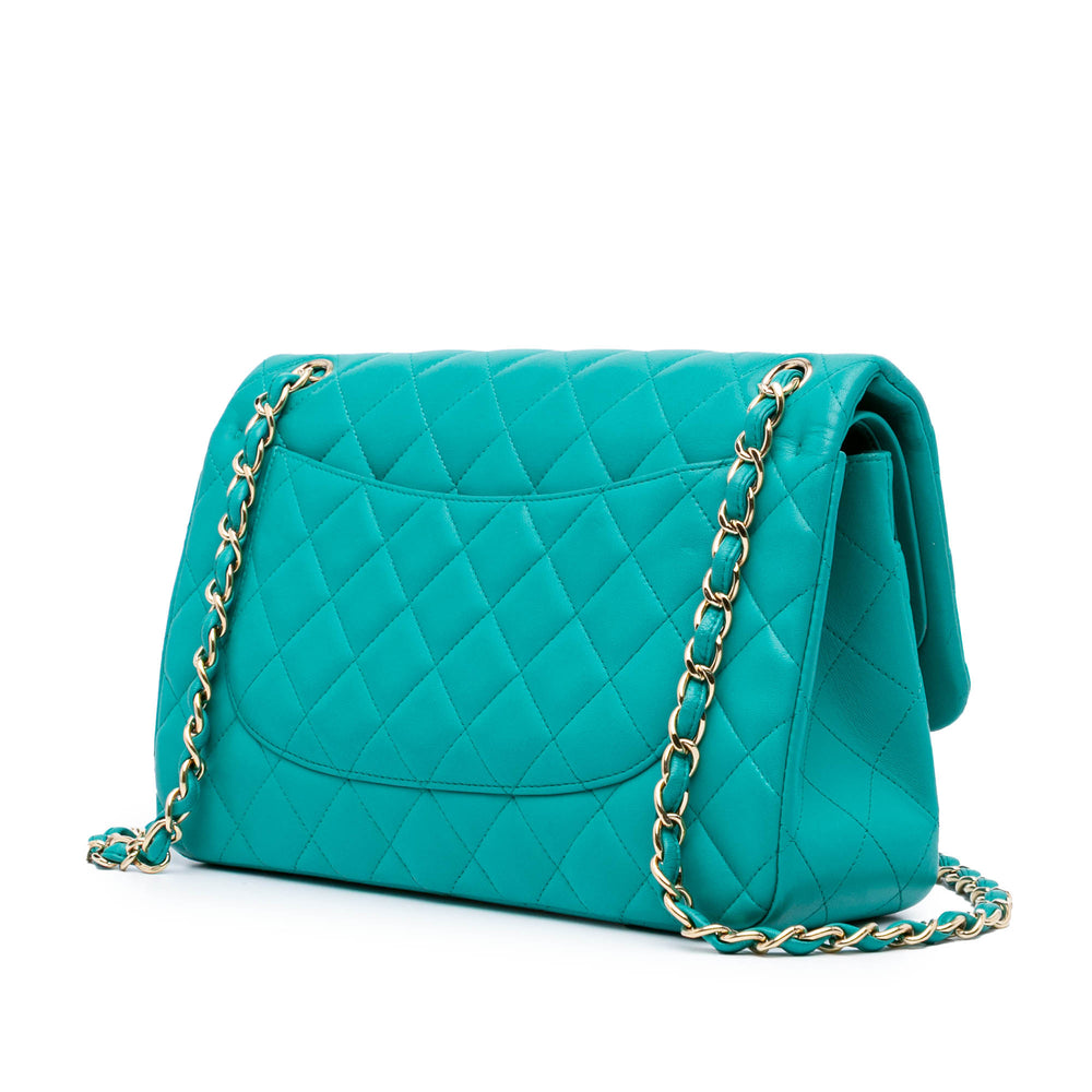 Jumbo Classic Lambskin Double Flap Blue - Gaby Paris