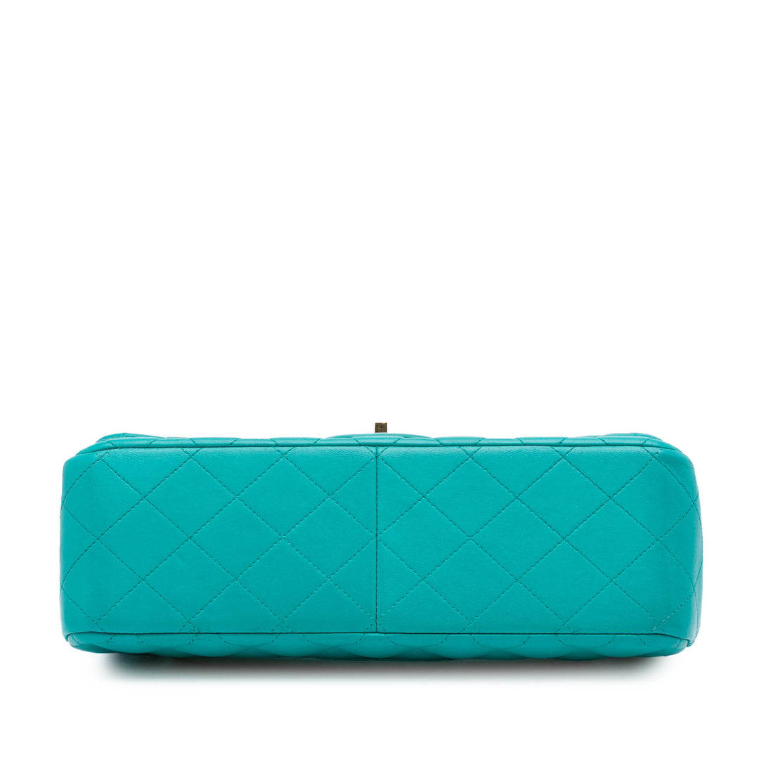Jumbo Classic Lambskin Double Flap Blue - Gaby Paris