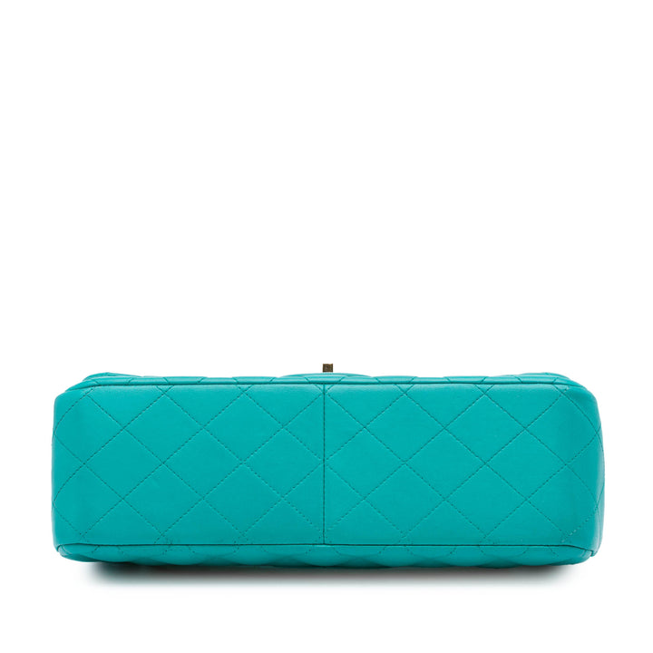Jumbo Classic Lambskin Double Flap Blue - Gaby Paris