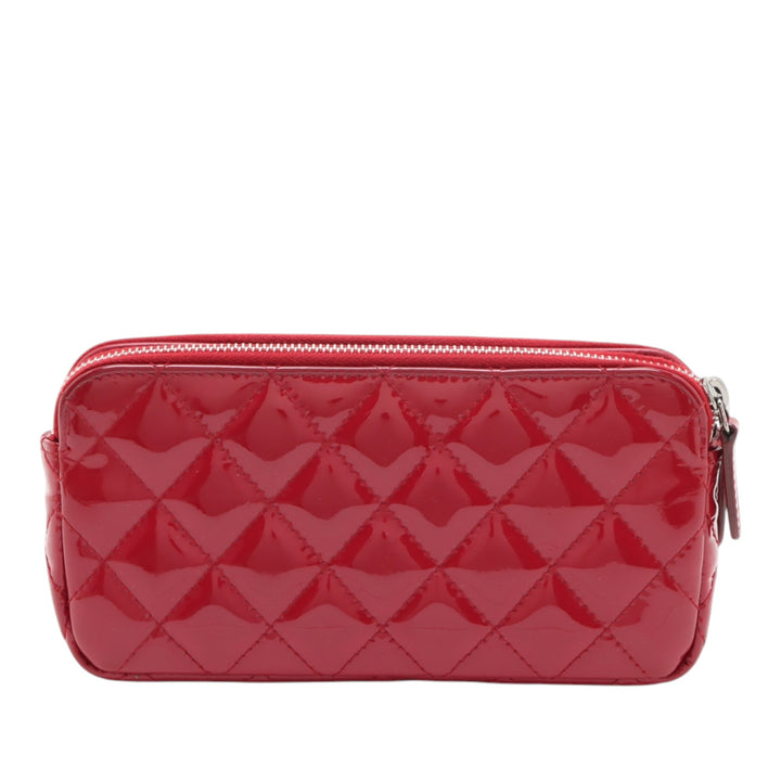 Chanel CC Matelassé Cuir verni Double Zip Pochette avec chaîne
