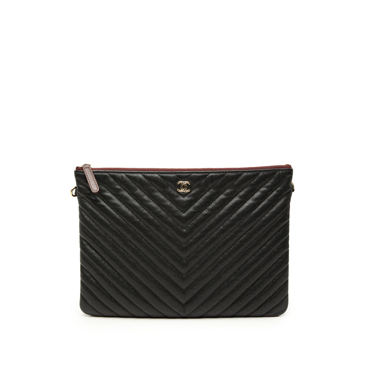 Chanel CC Chevron O Étui Pochette Moyen Cuir caviar