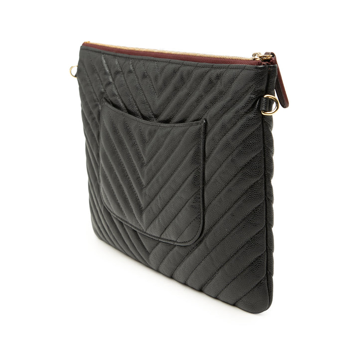Chanel CC Chevron O Étui Pochette Moyen Cuir caviar