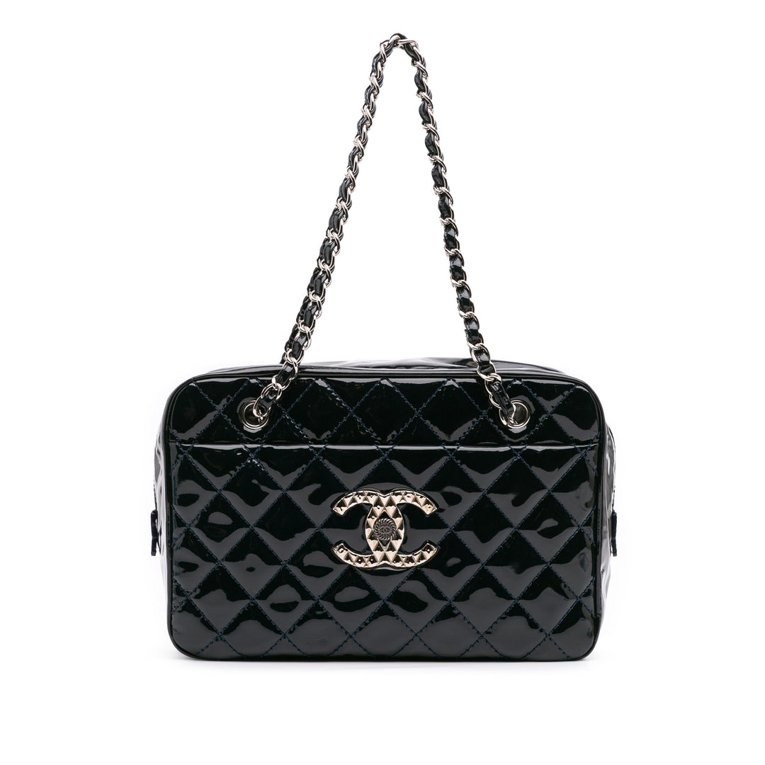 Large CC Quilted Patent Brilliant Camera Bag Blue - Gaby Paris