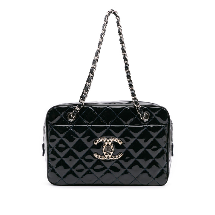 Large CC Quilted Patent Brilliant Camera Bag Blue - Gaby Paris