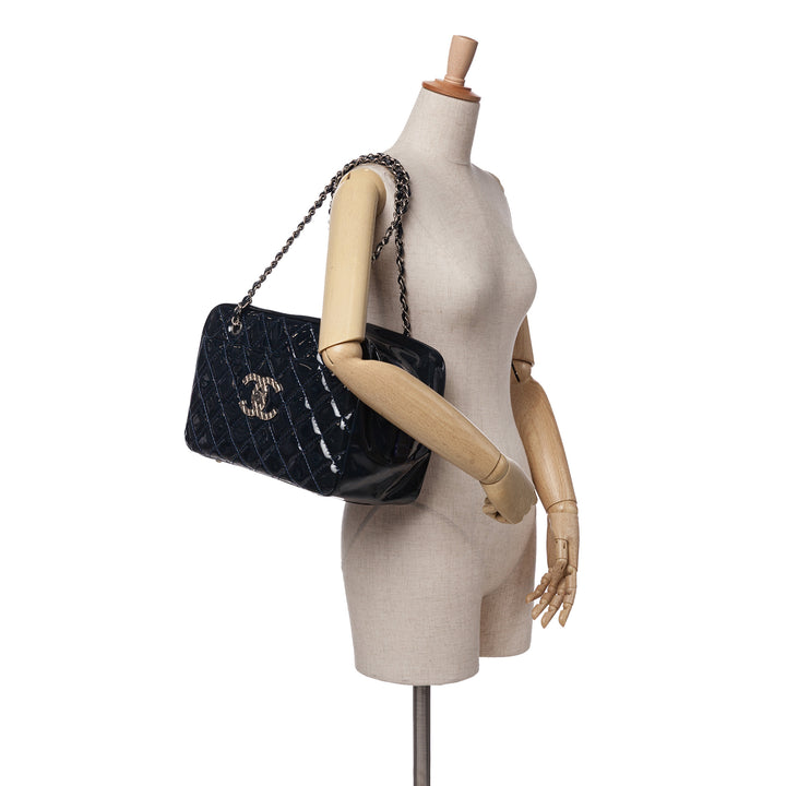 Large CC Quilted Patent Brilliant Camera Bag Blue - Gaby Paris