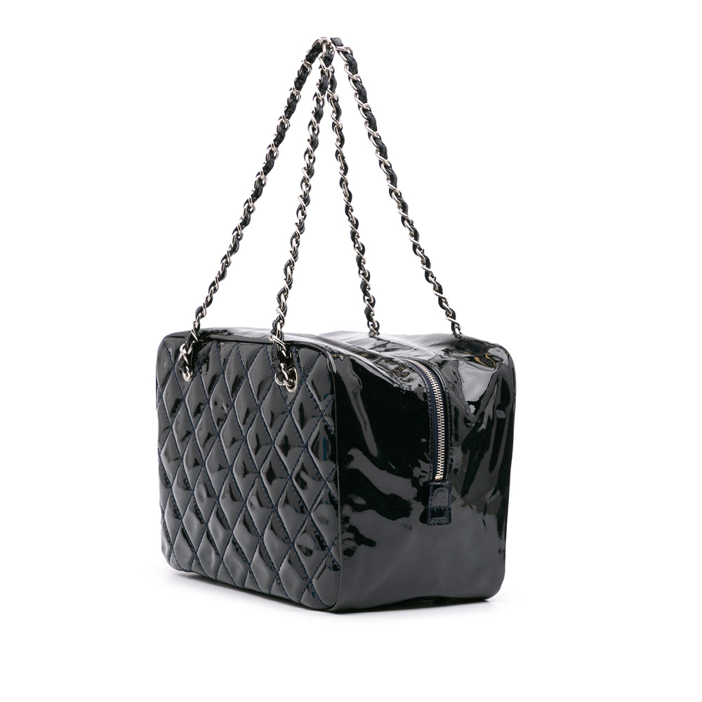 Large CC Quilted Patent Brilliant Camera Bag Blue - Gaby Paris