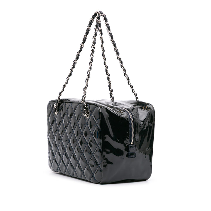 Large CC Quilted Patent Brilliant Camera Bag Blue - Gaby Paris