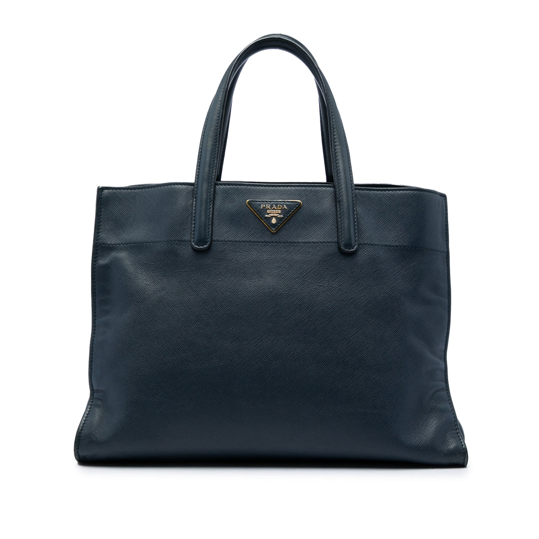 Prada Cabas Souple Triple Poche Saffiano Bleu – vue principale – GABY PARIS