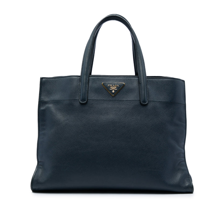 Prada Cabas Souple Triple Poche Saffiano Bleu – vue principale – GABY PARIS