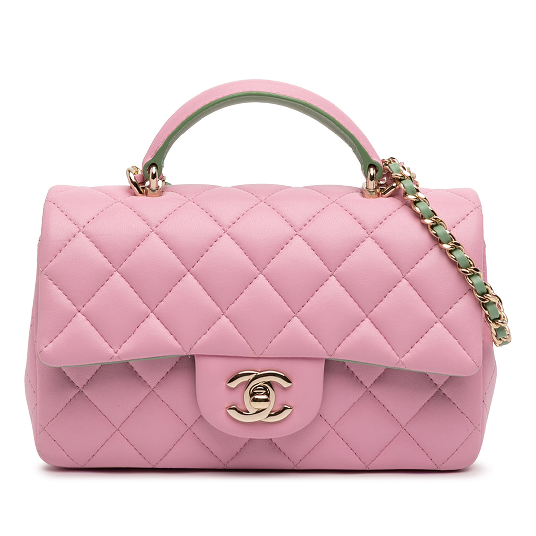 Chanel Rectangulaire Bicolore Matelassé à rabat Mini Cuir d'agneau Vert – vue principale – GABY PARIS