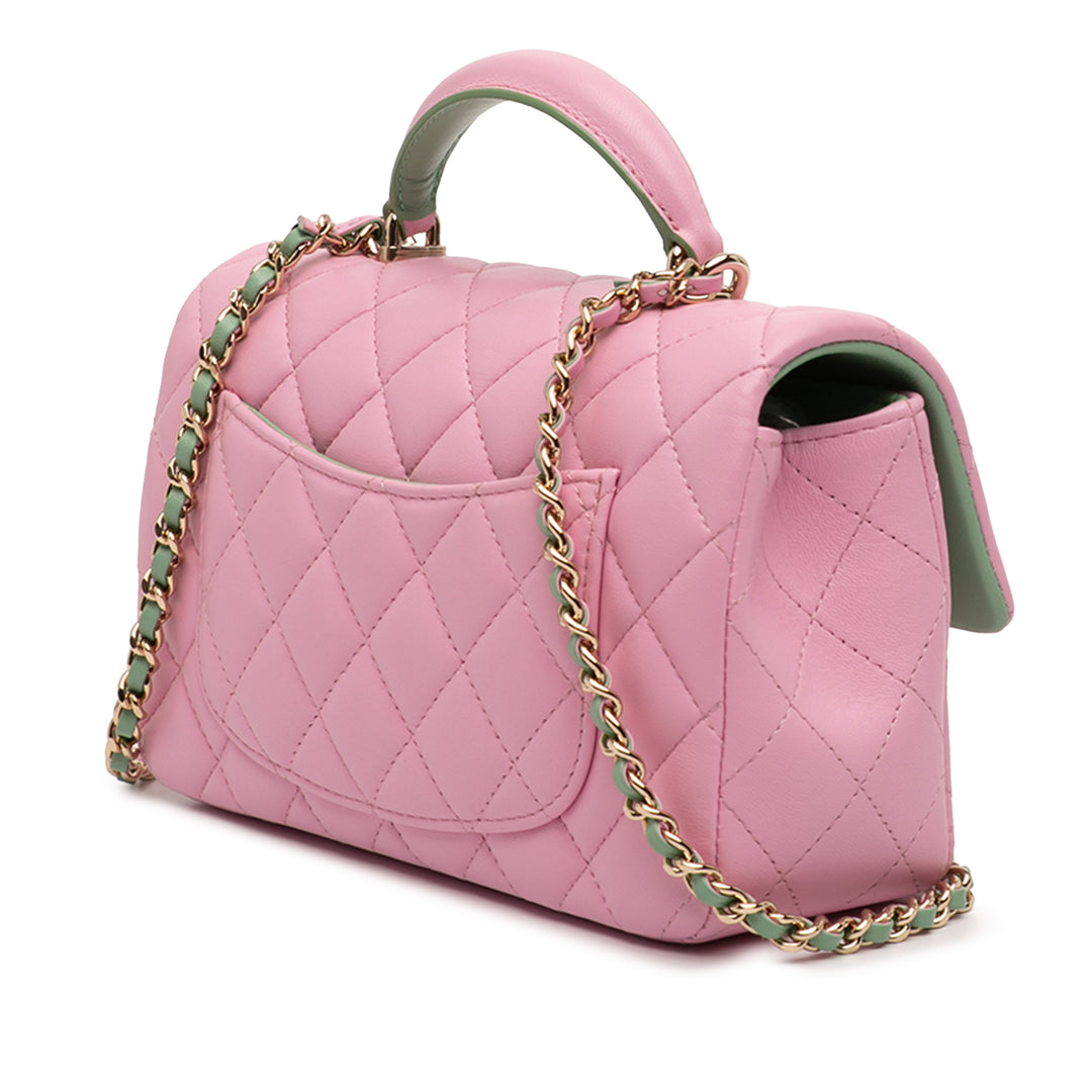 Chanel Rectangulaire Bicolore Matelassé à rabat Mini Cuir d'agneau Vert – vue 2 – GABY PARIS