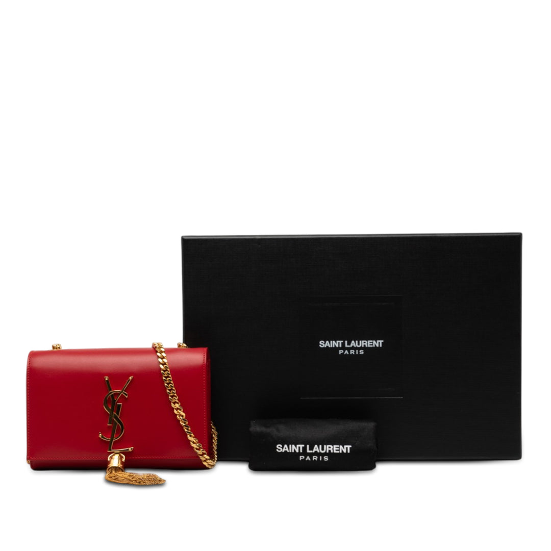 Saint Laurent Small Smooth Cuir de veau Monogram Kate Pompon Sac porté croisé