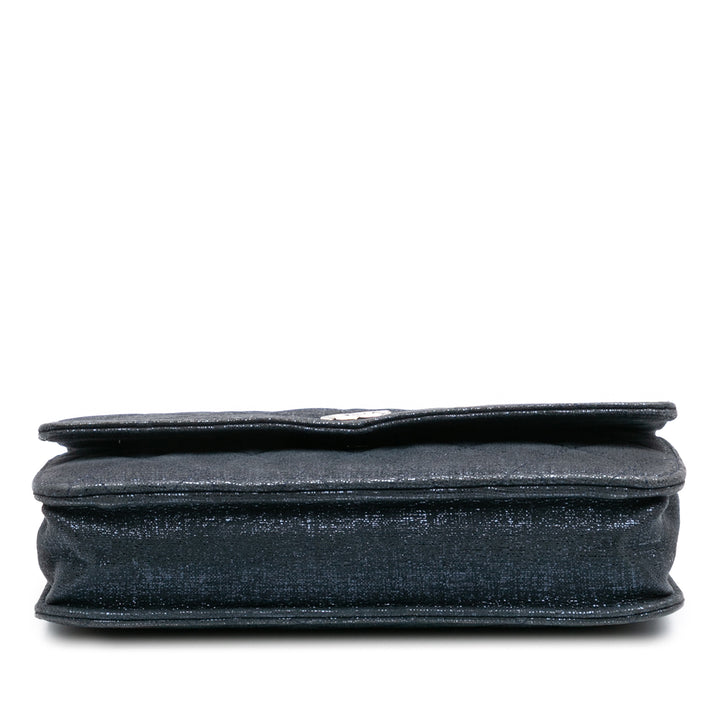Chanel CC Quilted Métallisé Fabric Wallet On Chain Bleu