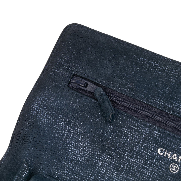 Chanel CC Quilted Métallisé Fabric Wallet On Chain Bleu