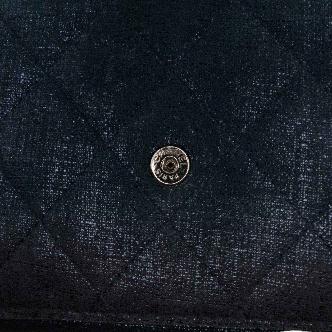 Chanel CC Quilted Métallisé Fabric Wallet On Chain Bleu