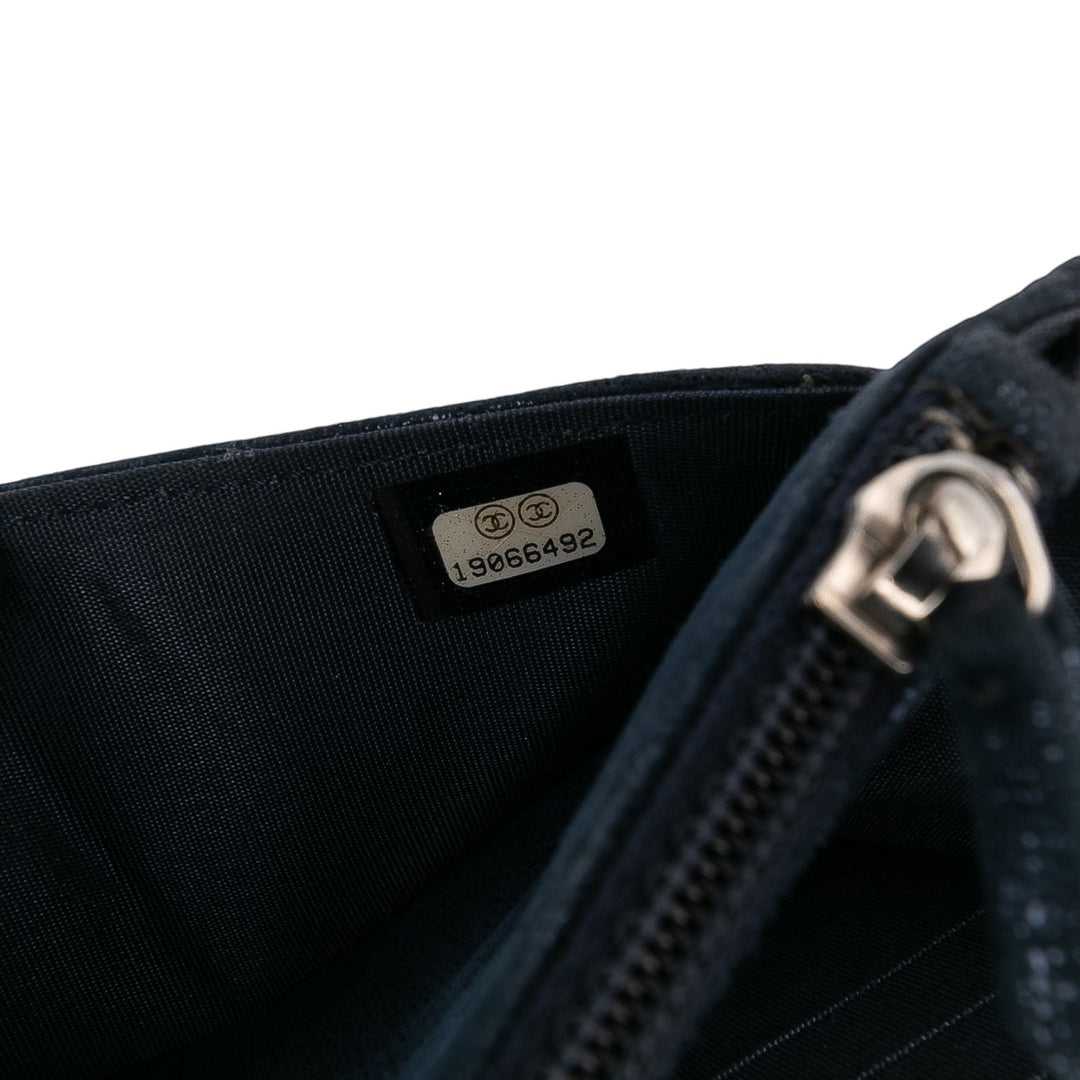 Chanel CC Quilted Métallisé Fabric Wallet On Chain Bleu