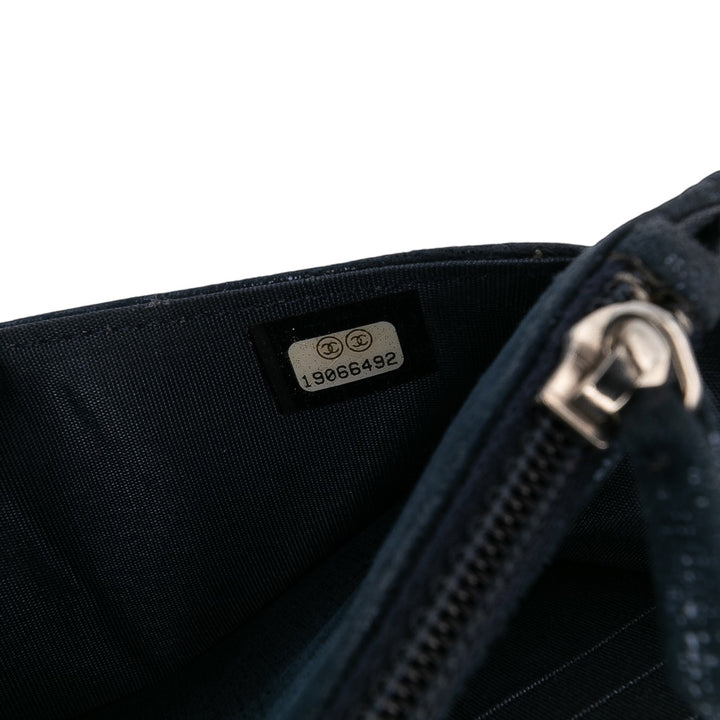 Chanel CC Quilted Métallisé Fabric Wallet On Chain Bleu