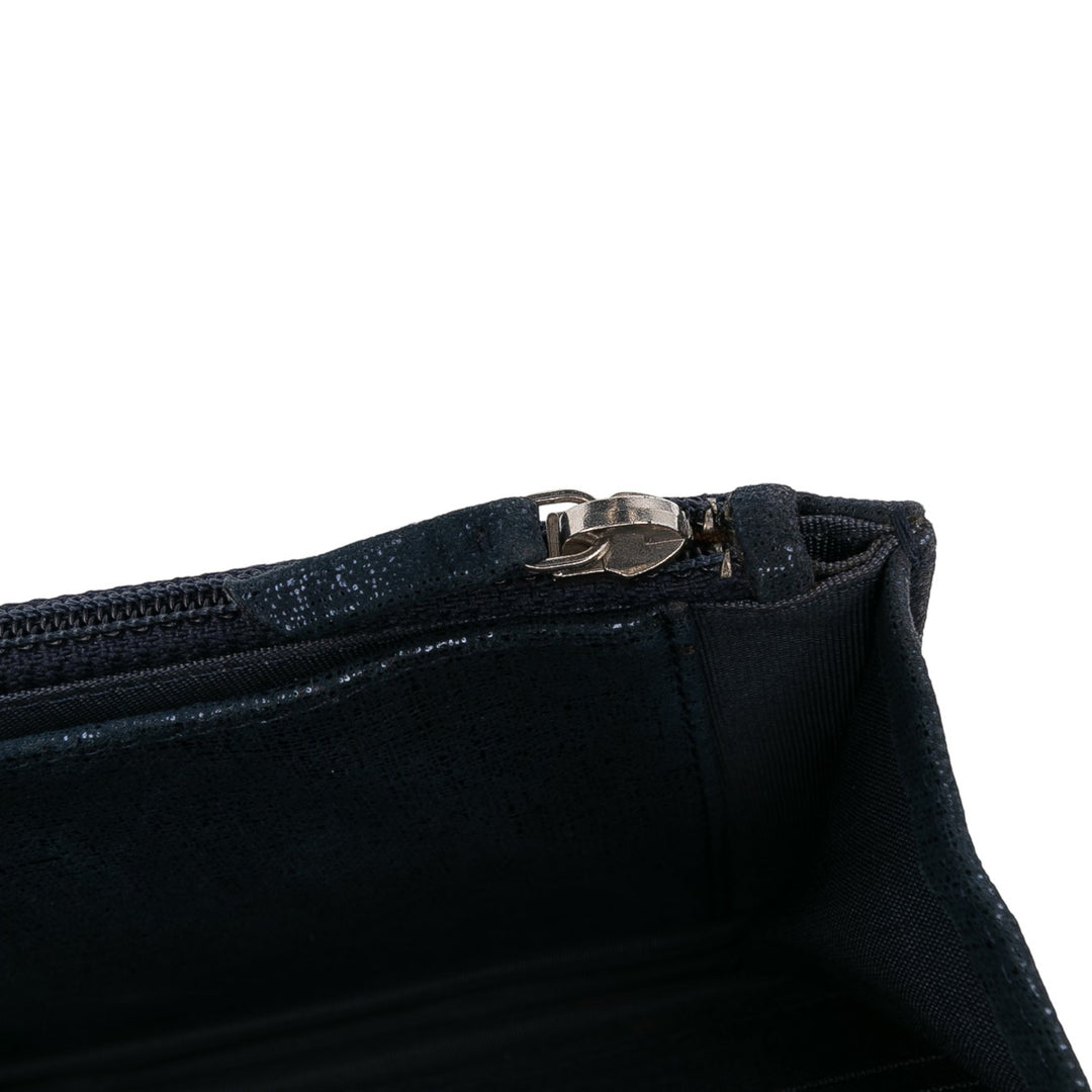 Chanel CC Quilted Métallisé Fabric Wallet On Chain Bleu