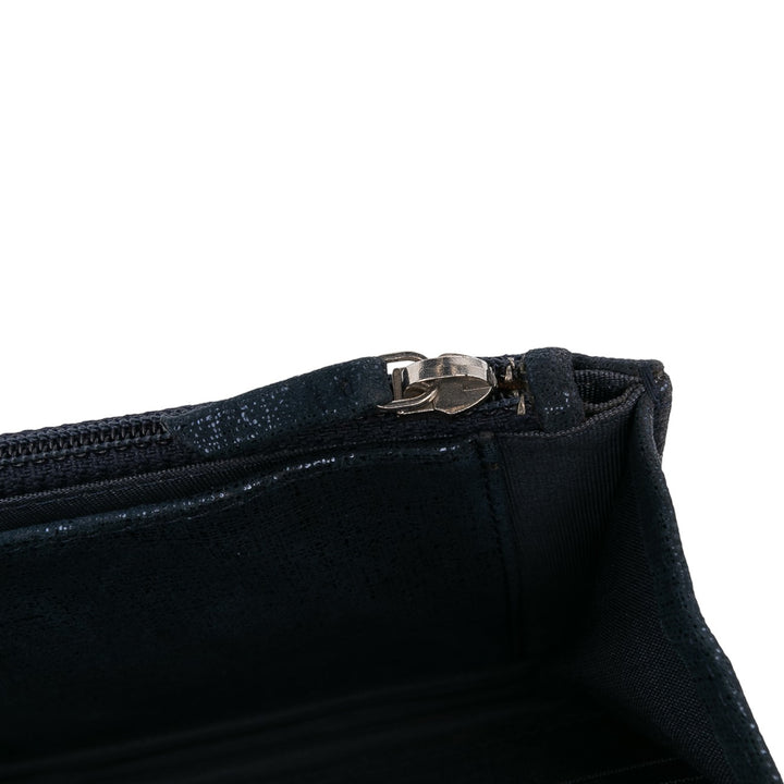 Chanel CC Quilted Métallisé Fabric Wallet On Chain Bleu