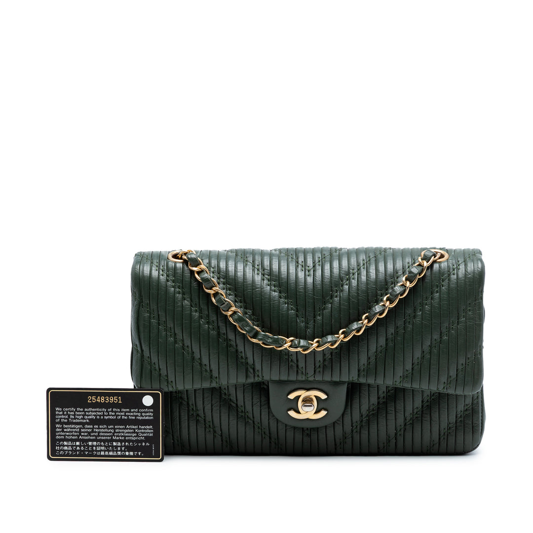 Chanel Medium Classic Chevron Cuir de veau Pleated Double rabat