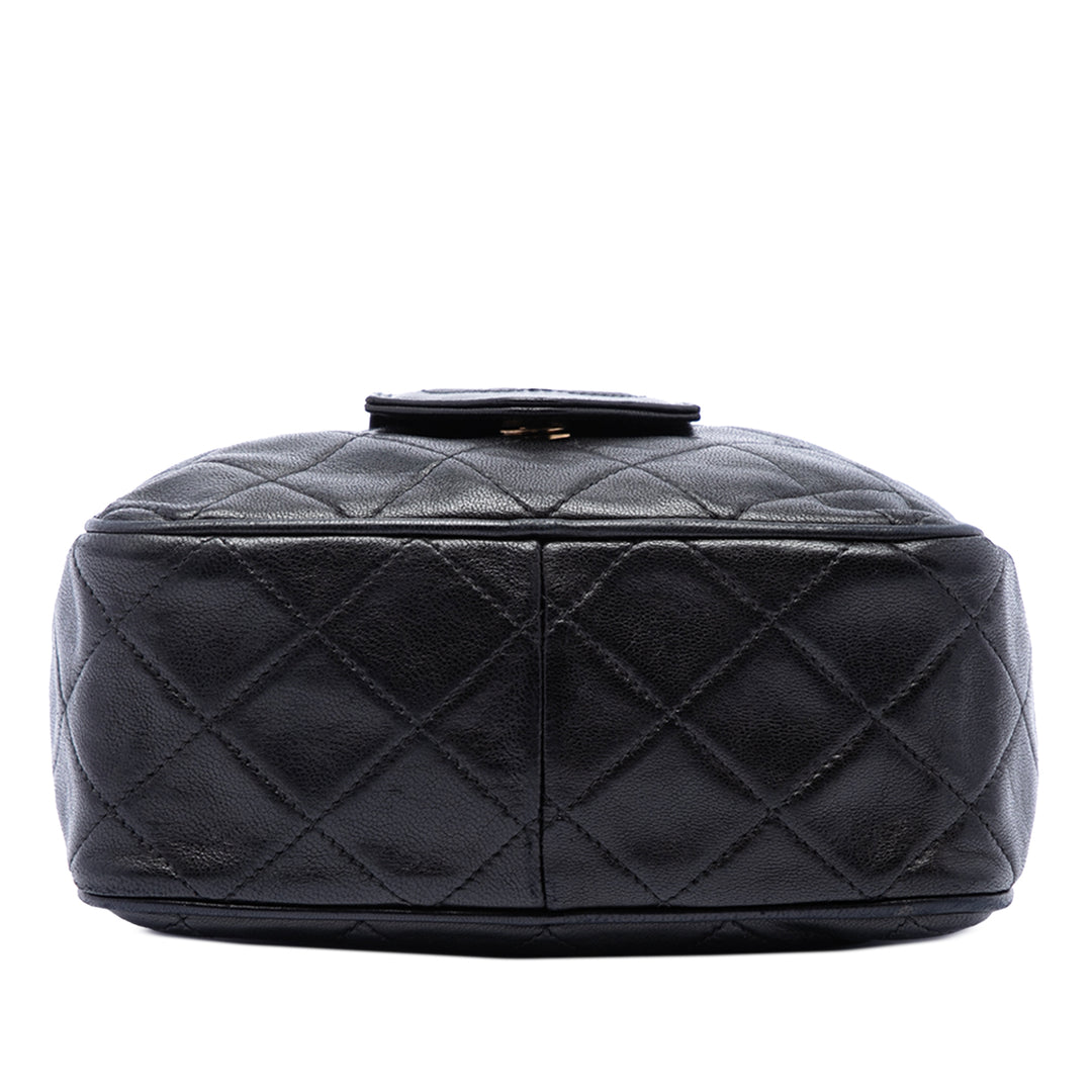 Chanel CC Matelassé Pompon Sac caméra Cuir d'agneau Noir