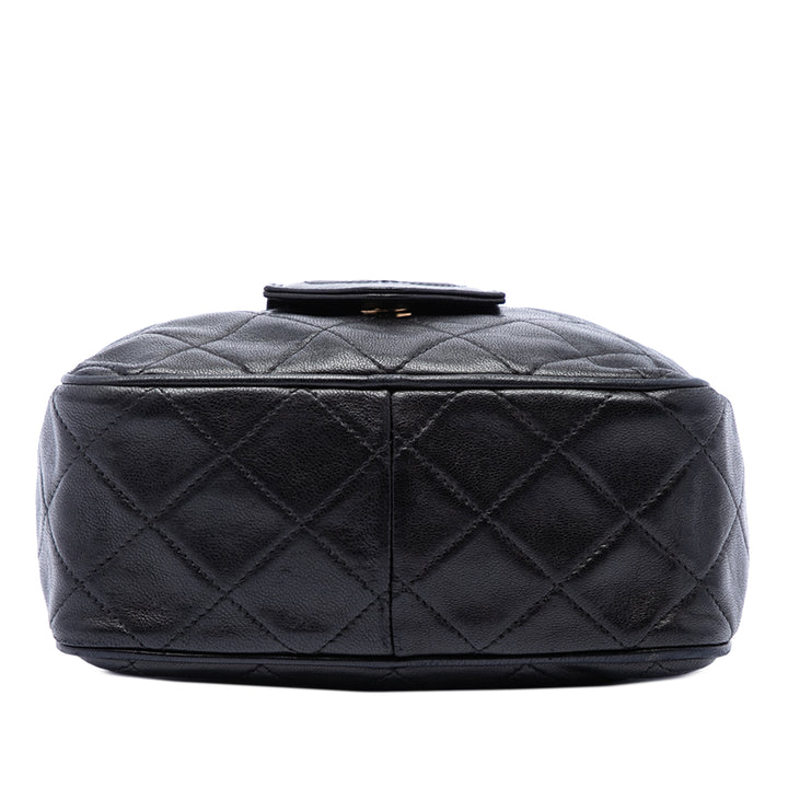 Chanel CC Matelassé Pompon Sac caméra Cuir d'agneau Noir