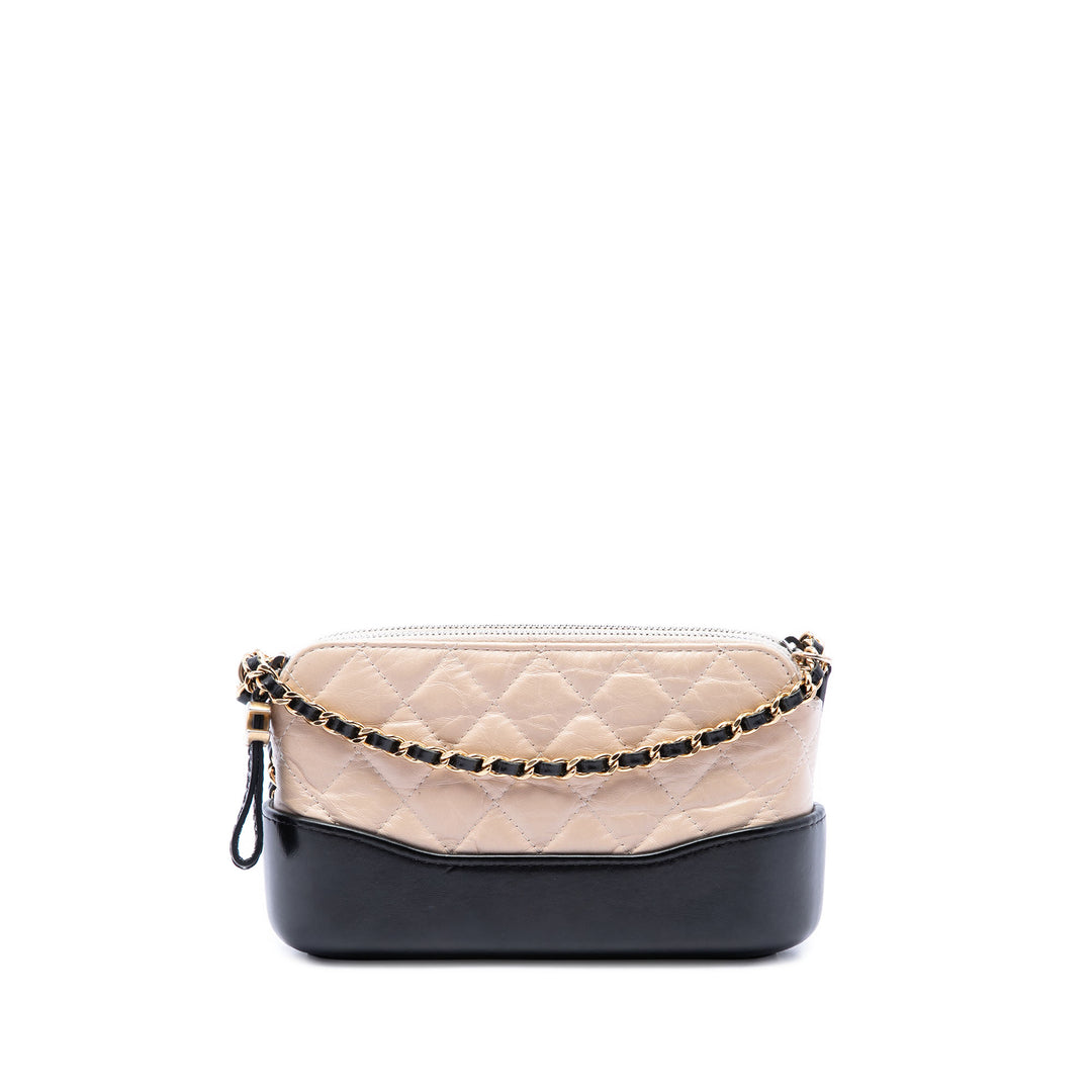 Chanel Bicolore vieilli Gabrielle Double Zippé Pochette avec chaîne Cuir de veau Noir