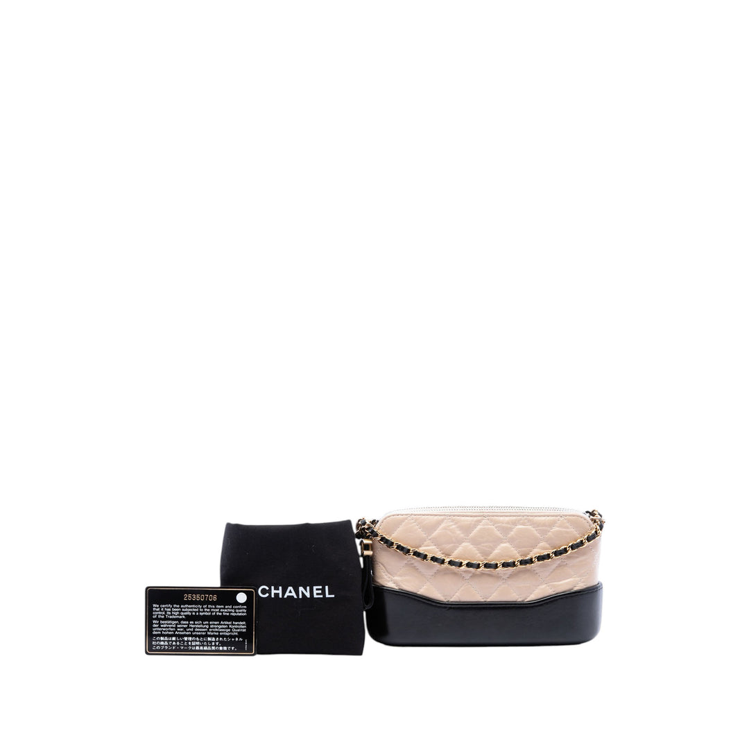 Chanel Bicolore vieilli Gabrielle Double Zippé Pochette avec chaîne Cuir de veau Noir
