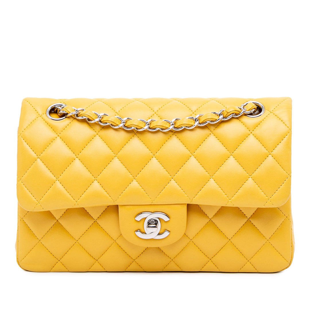 Small Classic Lambskin Double Flap Yellow - Gaby Paris