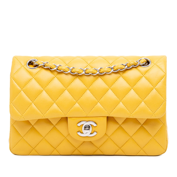 Small Classic Lambskin Double Flap Yellow - Gaby Paris